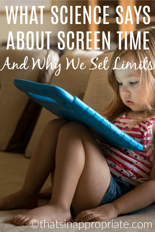 What does science about screen time say? This mom shares a post about setting limits for screen time and why it's important. #screentime #momlife #motherhood #parenting #parenthood