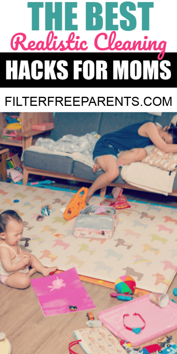 If you feel like your house looks like a dumpster fire 99% of the time, then these cleaning hacks will become your new best friends. Moms swear by these cleaning tips to make your life easier. #cleaningtips #cleaninghacks #livingwithkids #filterfreeparents