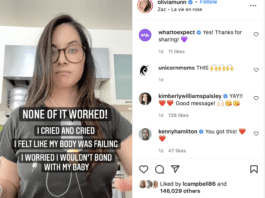screen shot of olivia munn instagram post on low milk supply