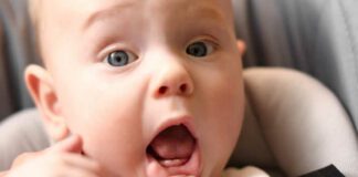 The first babies teeth. The lower front teeth (the lower central incisors). Teething