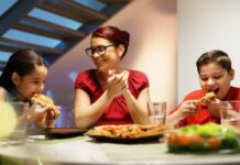 mom asking would you rather questions for kids around the dinner table