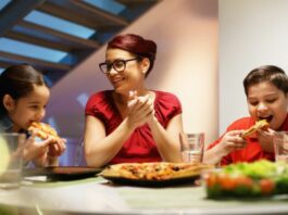mom asking would you rather questions for kids around the dinner table