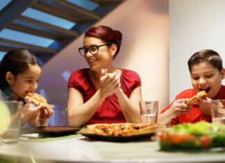 mom asking would you rather questions for kids around the dinner table