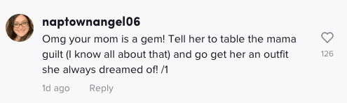 Image of text of TikTok comment. 