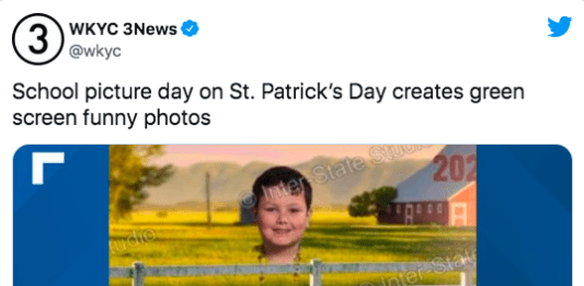 Image of a Twitter post showing a boy blending in with the background of a farm fence.