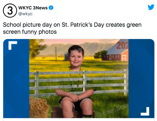 Image of a Twitter post showing a boy blending in with the background of a farm fence.