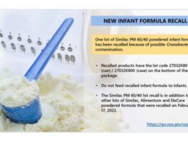 screenshot of CDC formula recall