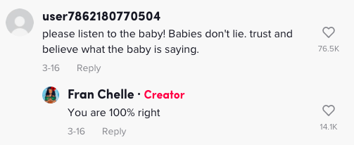 Screenshot of TikTok comment