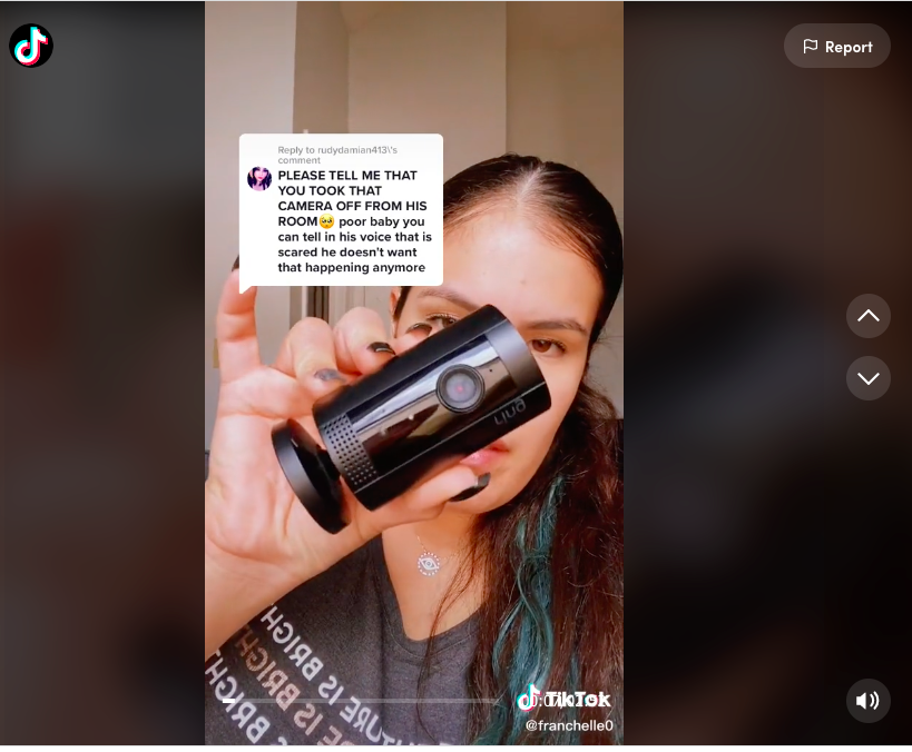 Screenshot of TikTok user @franchelle holding a Ring camera