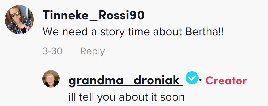 screenshot of comment tiktok @grandma_droniak