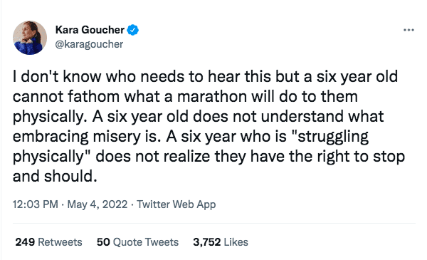 Screenshot of a Tweet by Kara Goucher