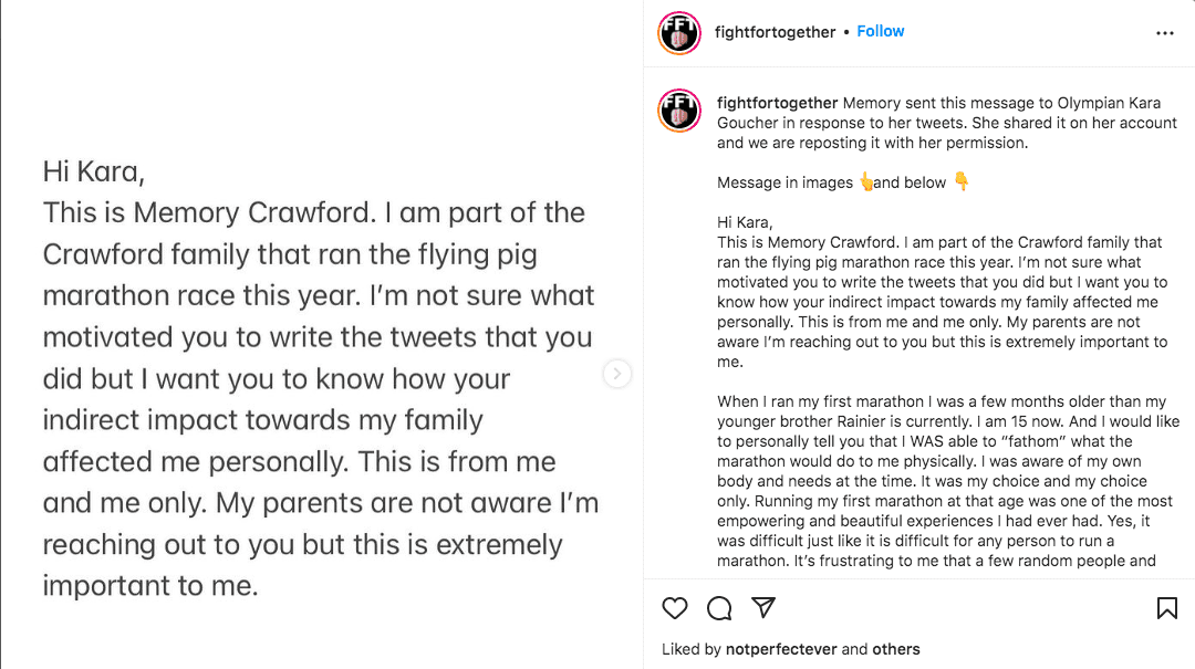 Screenshot of an Instagram post featuring written text.