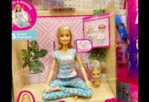 screenshot of photo of yoga barbie in box