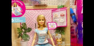 screenshot of photo of yoga barbie in box