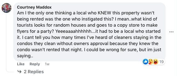 Screenshot of a Facebook comment. 