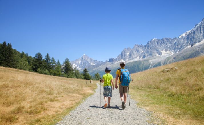 Two brothers hiking on an edu-vacation with their family