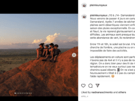 Screenshot of an Instagram post by pleinleursyeux showing four kids watching a sunset in the distance